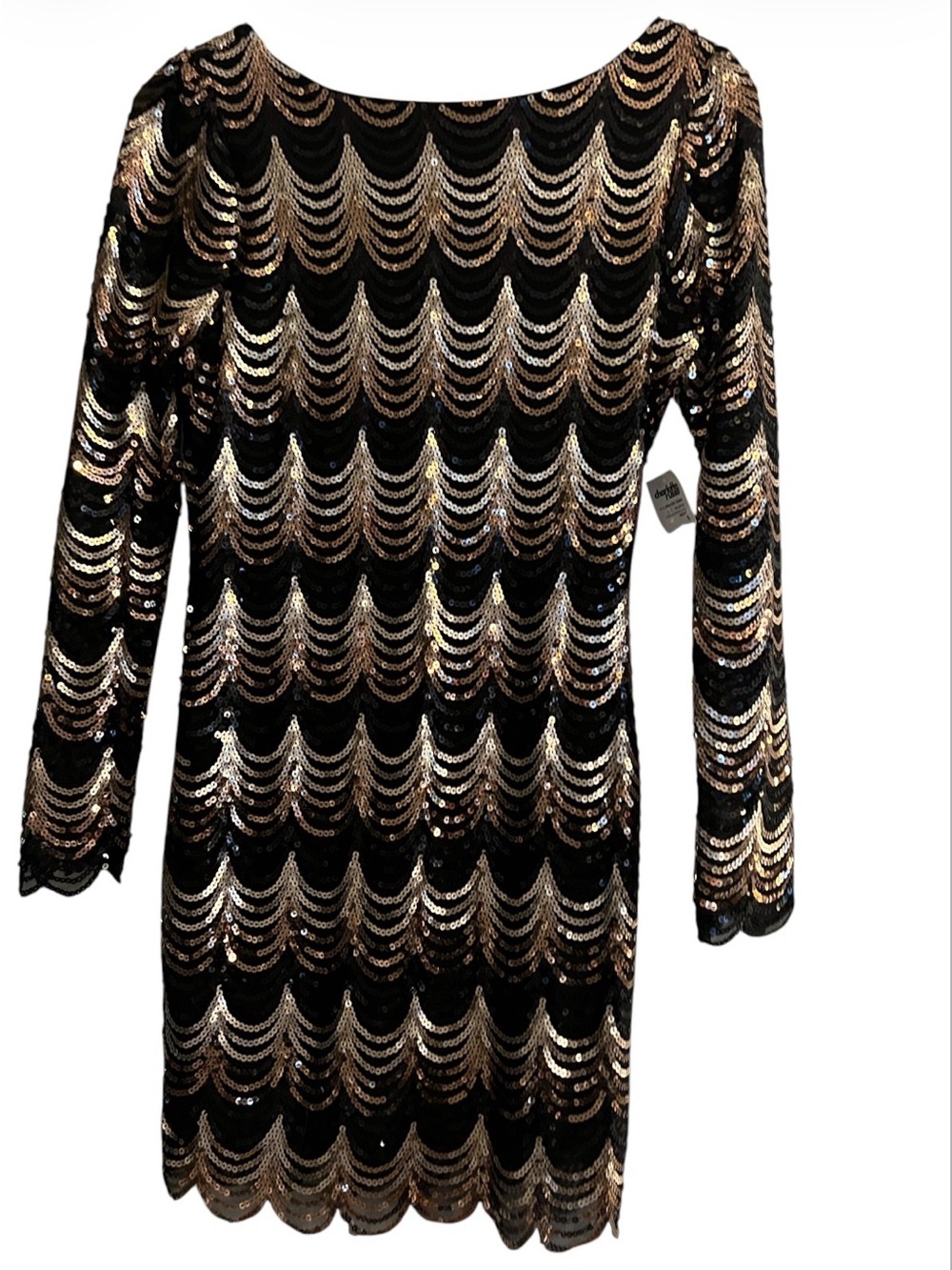 Charlotte Russe Black Long Sleeve Sequin Wave Dress